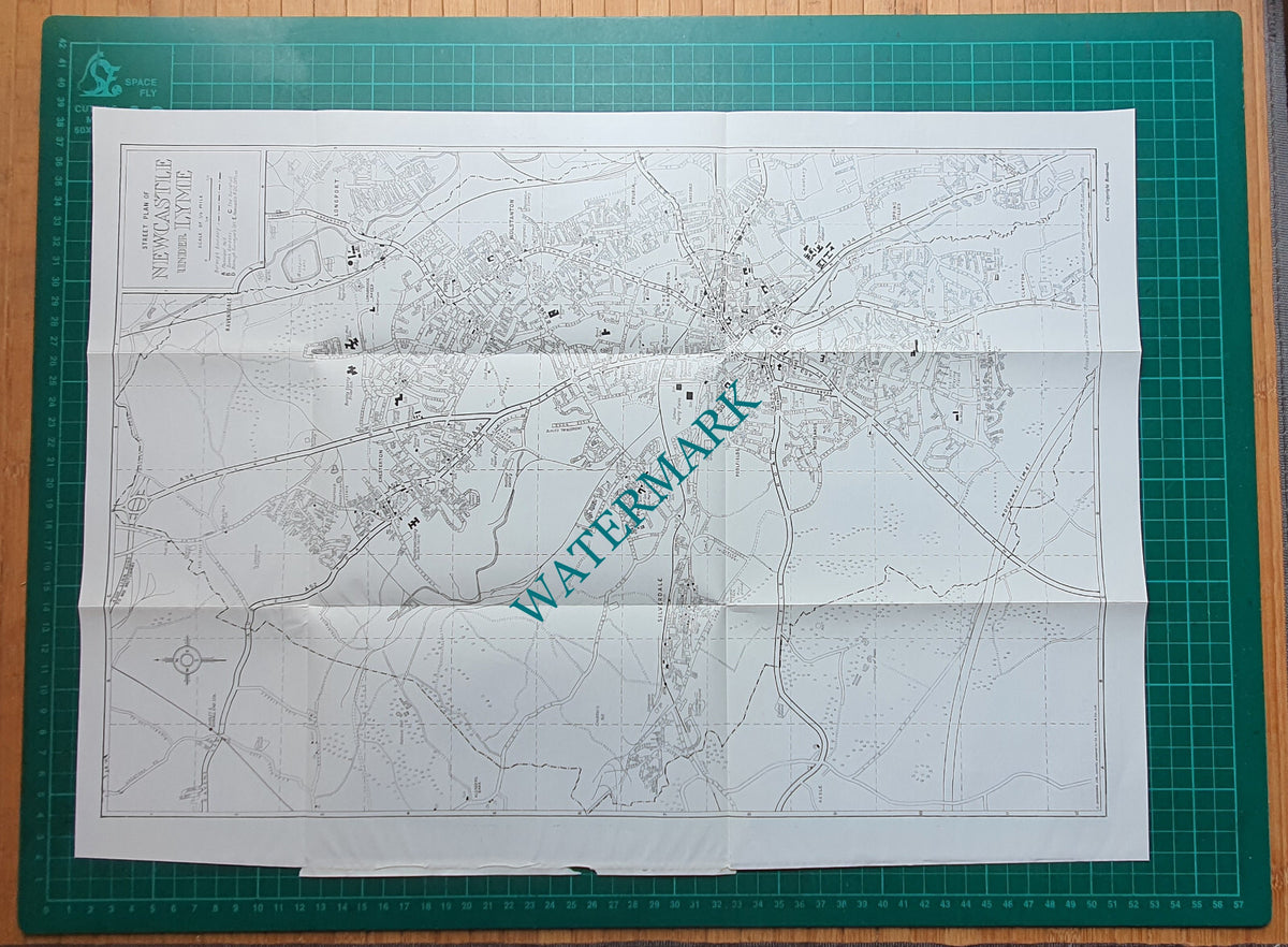 Newcastle Under Lyme Staffordshire - 1964 FOLDED STREET PLAN MAP