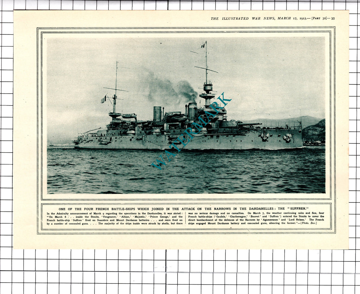SUFFREN Ship French Battleship Dardanelles Great War WW1 - 1915 Clipping/ Print