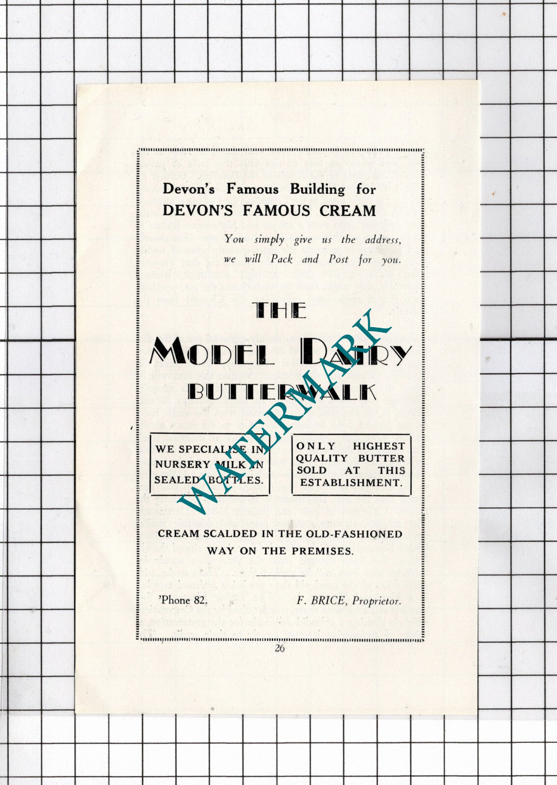 The Model Dairy Butterwalk Dartmouth Devon F Brice - c.1940's Advert