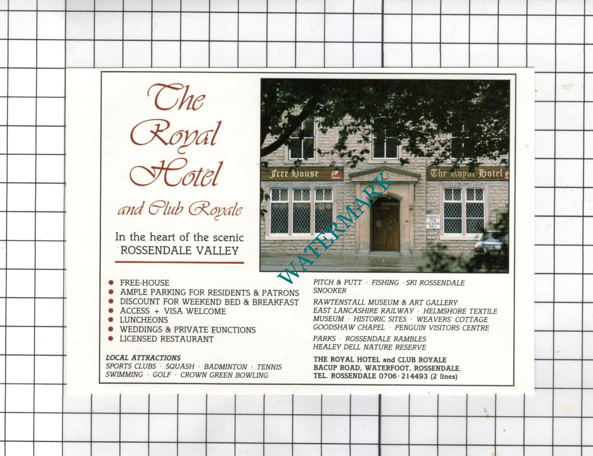 The Royal Hotel Bacup Road Waterfoot Rossendale Lancashire -c.1994 Small Advert