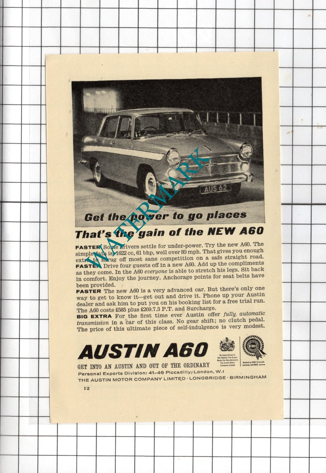 Austin A60 Car - 1962 Small Advert
