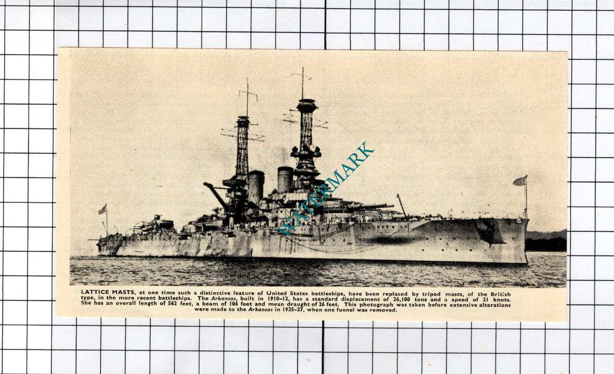 ARKANSAS Ship United States Battleship - c.1940s Small Cutting