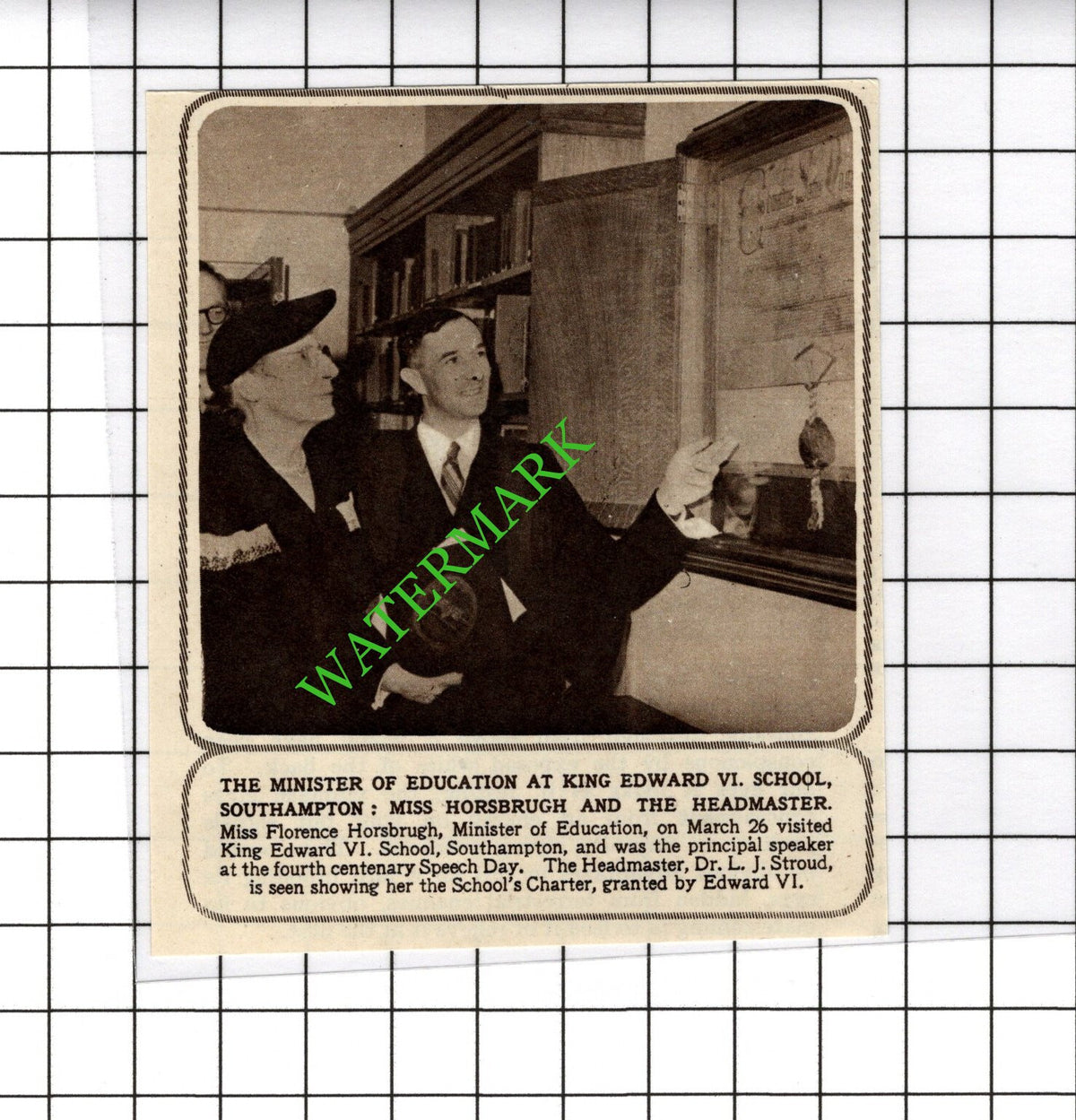 King Edward VI School Southampton Florence Horsbrugh Stroud c.1954 Small Cutting