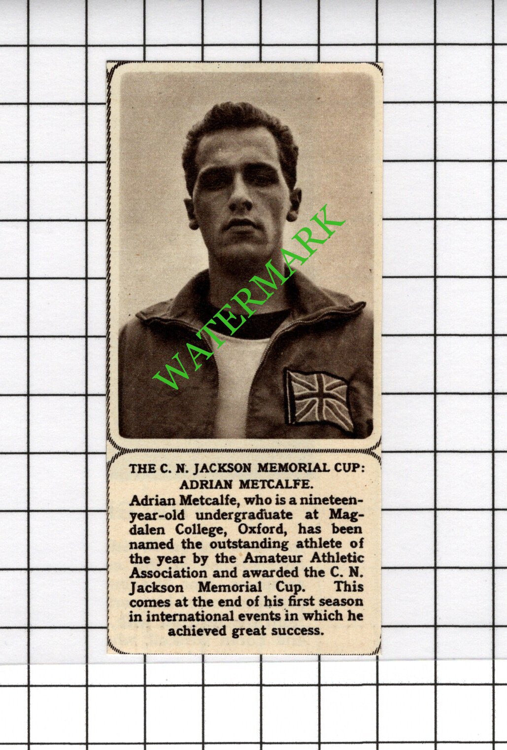Adrian Metcalfe Athlete Magdalen College Oxford - 1961 SMALL Cutting