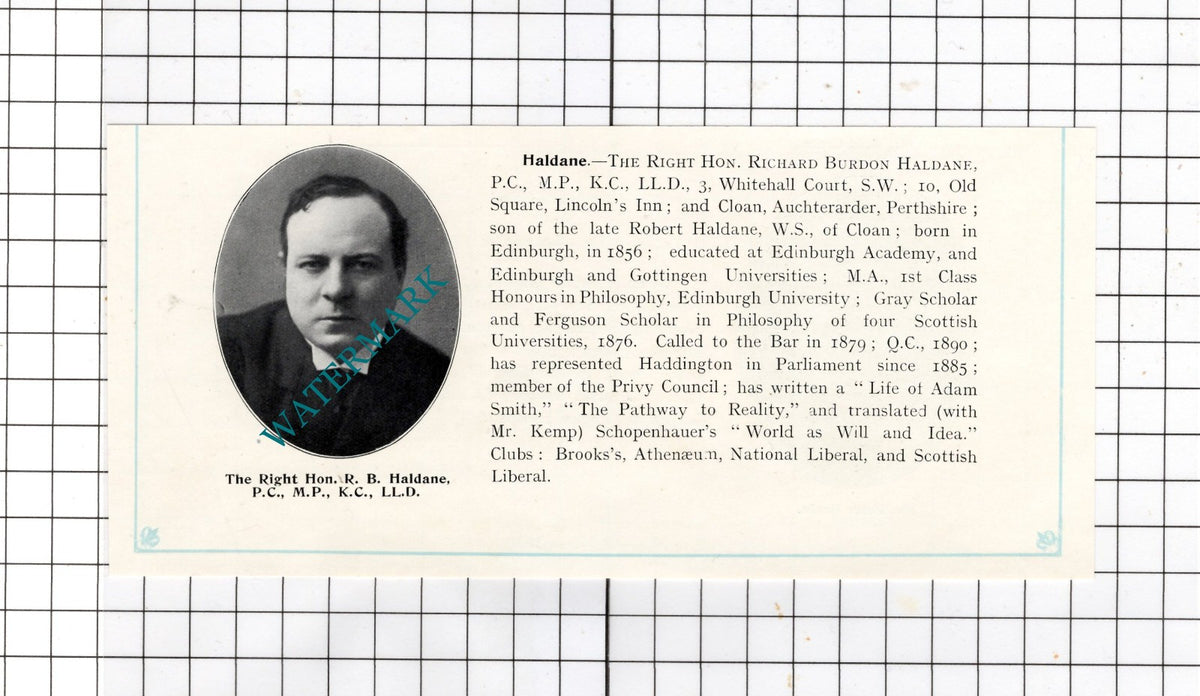 The Right Hon Richard Burdon Haldane Cloan Auchterarder Scotland c.1905 Clipping