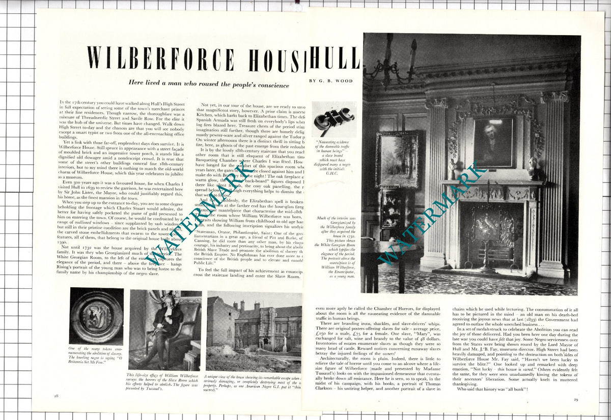 Wilberforce House Hull William Wilberforce - 1956 Article