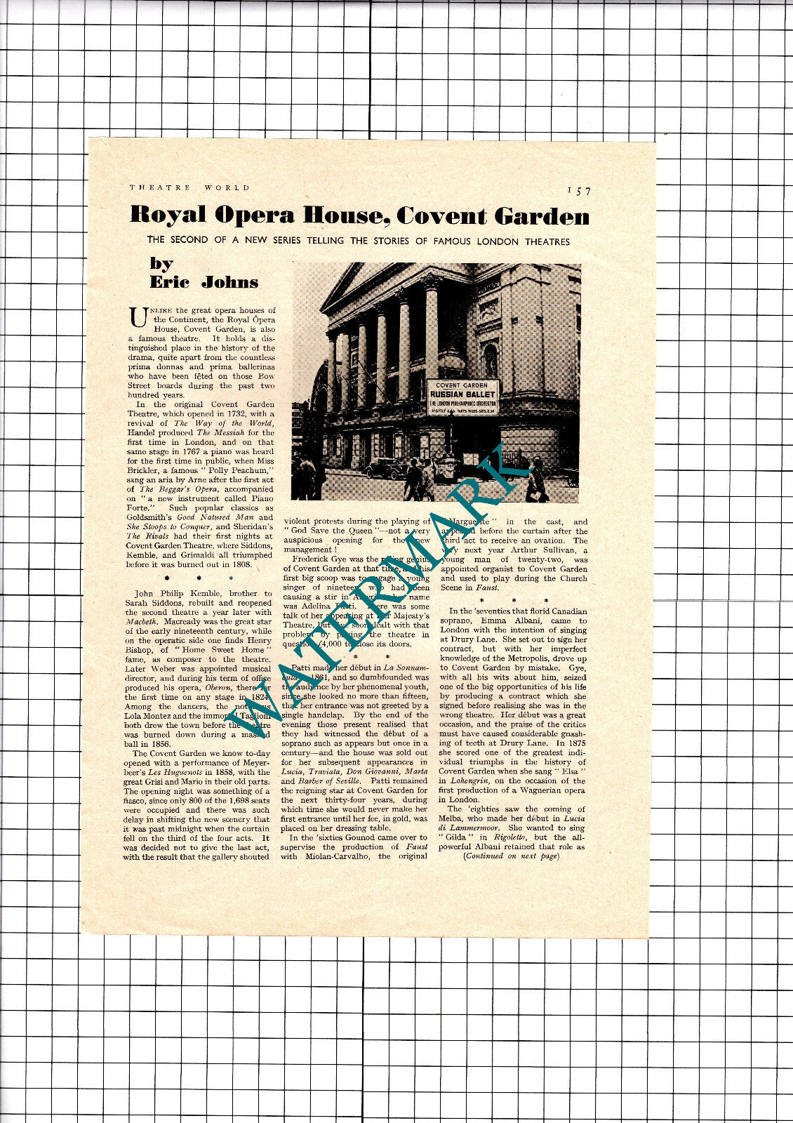 Royal Opera House Covent Garden London Theatre Eric Johns - 1939 Article / Print