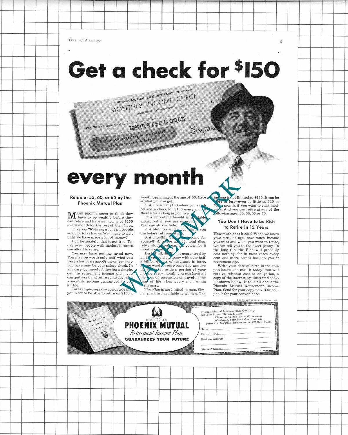 Phoenix Mutual Life Insurance Company USA Advert - 1937 Clipping / Print