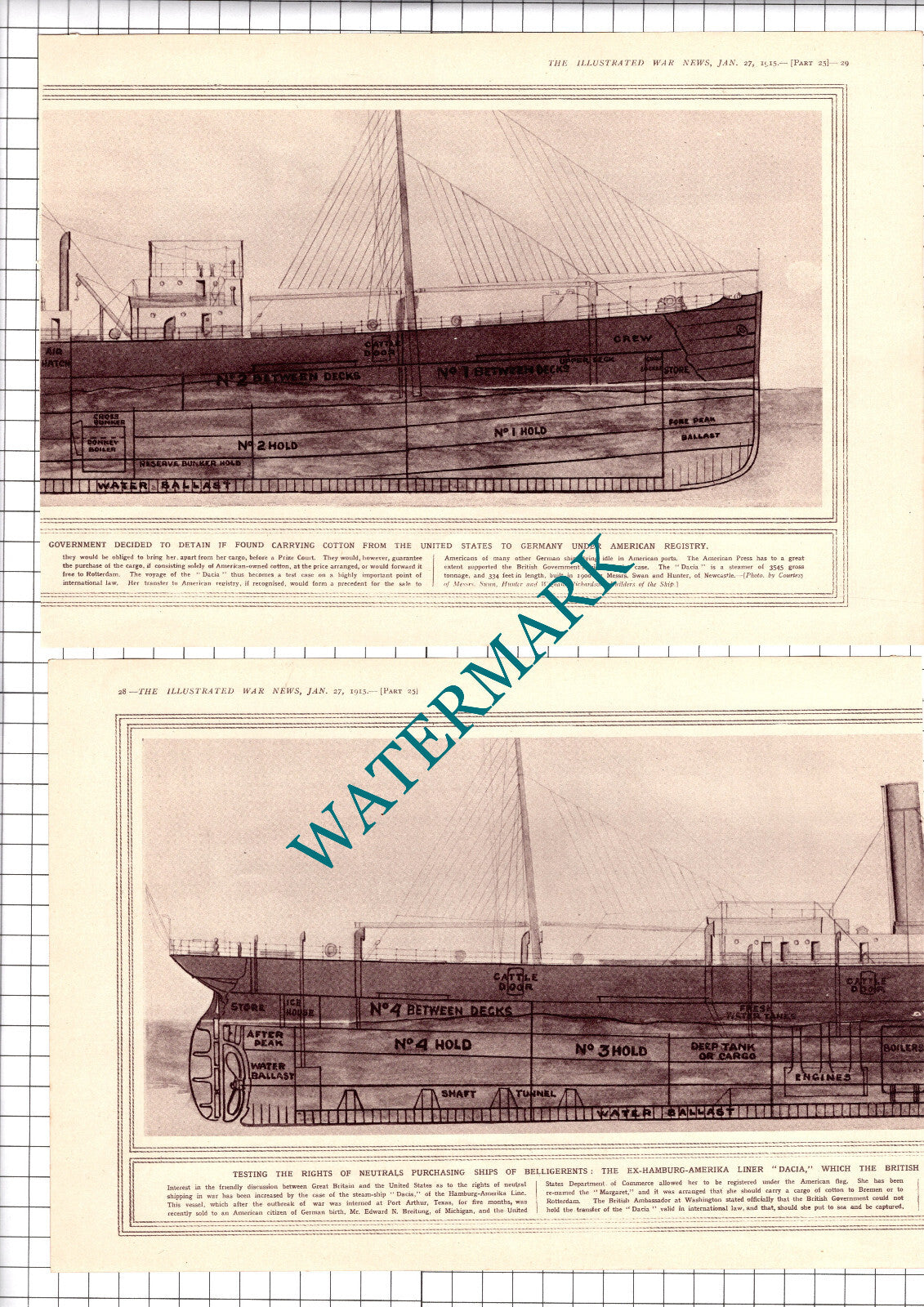 Hamburg-Amerika Ship DACIA Edward Breitung MARGARET 1915 2 Part Clipping/ Print