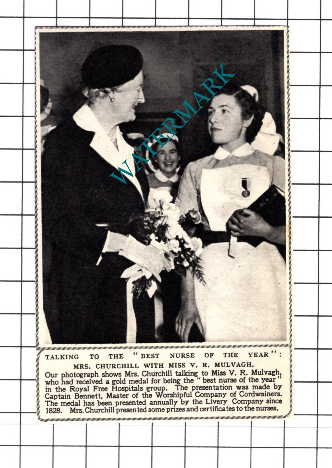 Miss V R Mulvagh Royal Free Hospital Nurse Mrs Churchill - 1952 Small Cutting