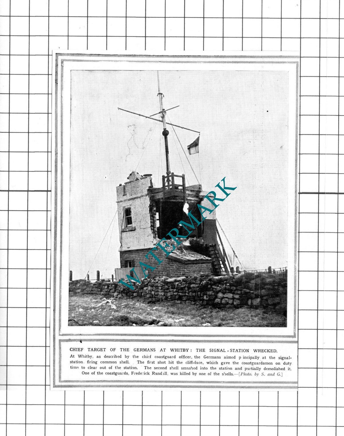 Whitby Signal Station War Damage Frederick Randall WW1 - 1914 Small Clipping