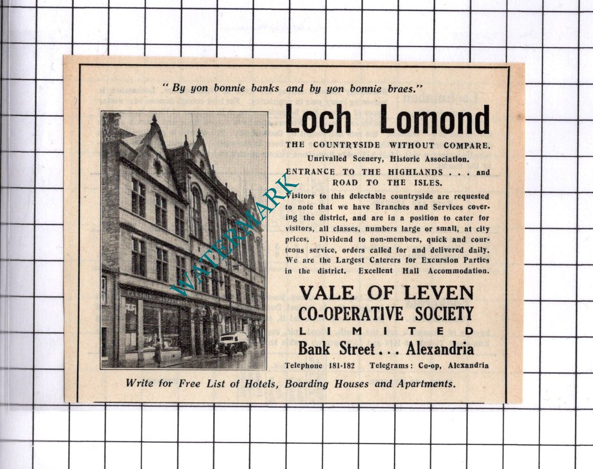 Co-Operative Society Ltd Vale Of Leven Alexandria Small Advert - 1939 Cutting
