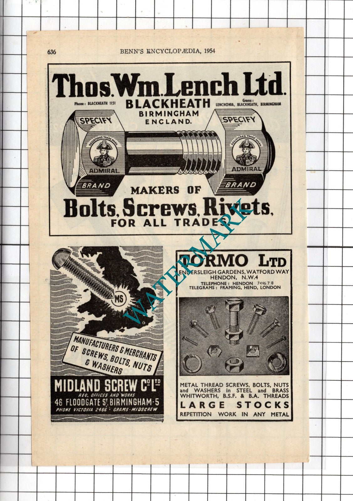 Abis & Co Birmingham Ltd / Thomas W Lench Ltd Blackheath Tormo Ltd 1954 Advert
