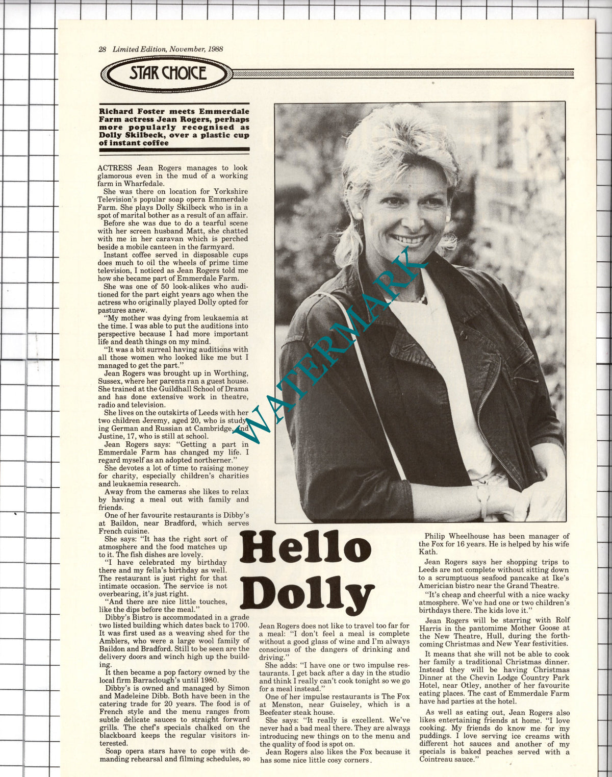 Dibby's Bistro Baildon Yorkshire Jean Rogers Emmerdale Actress - 1988 Article