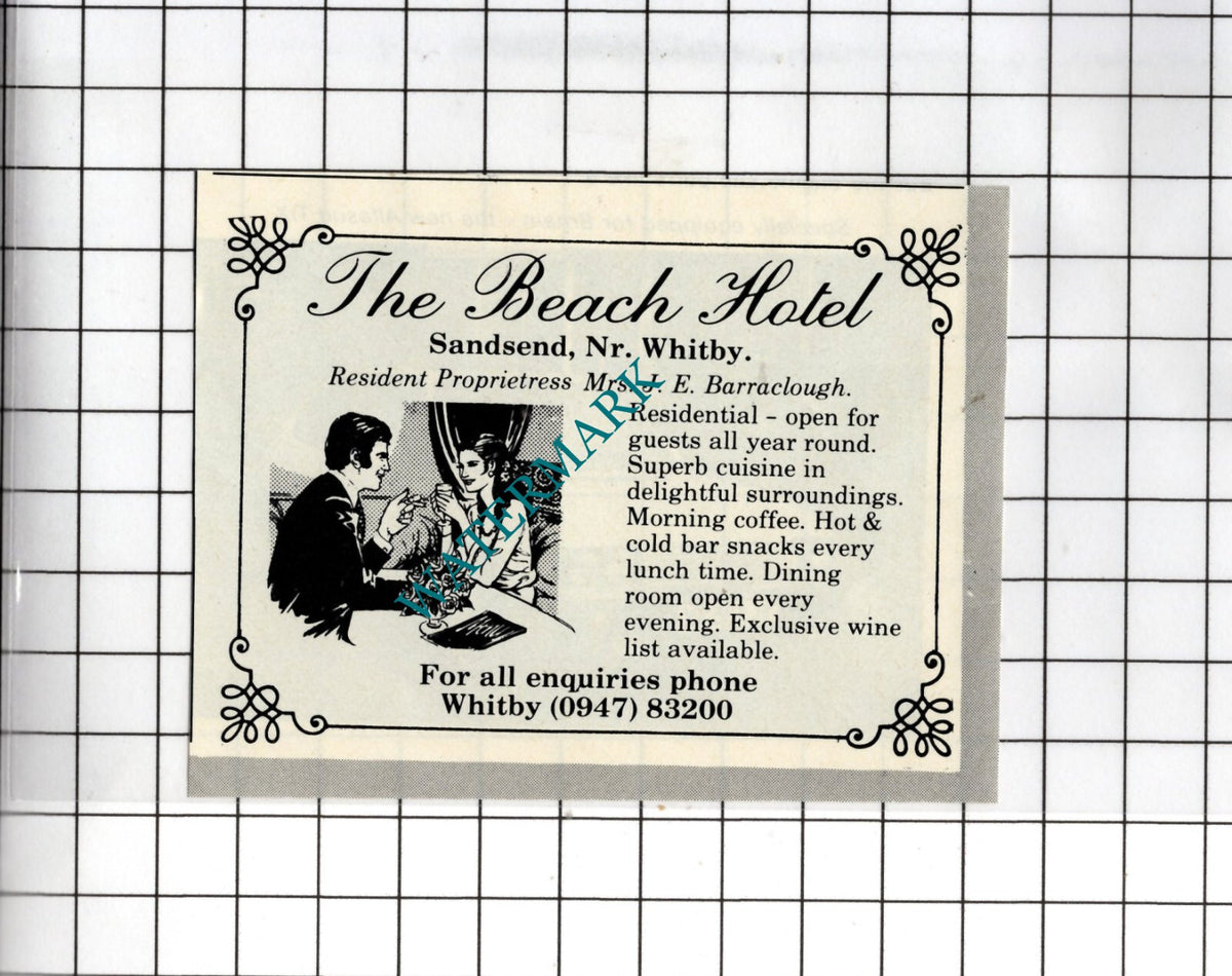The Beach Hotel Whitby Yorkshire Mrs JE Barraclough - 1982 SMALL Advert