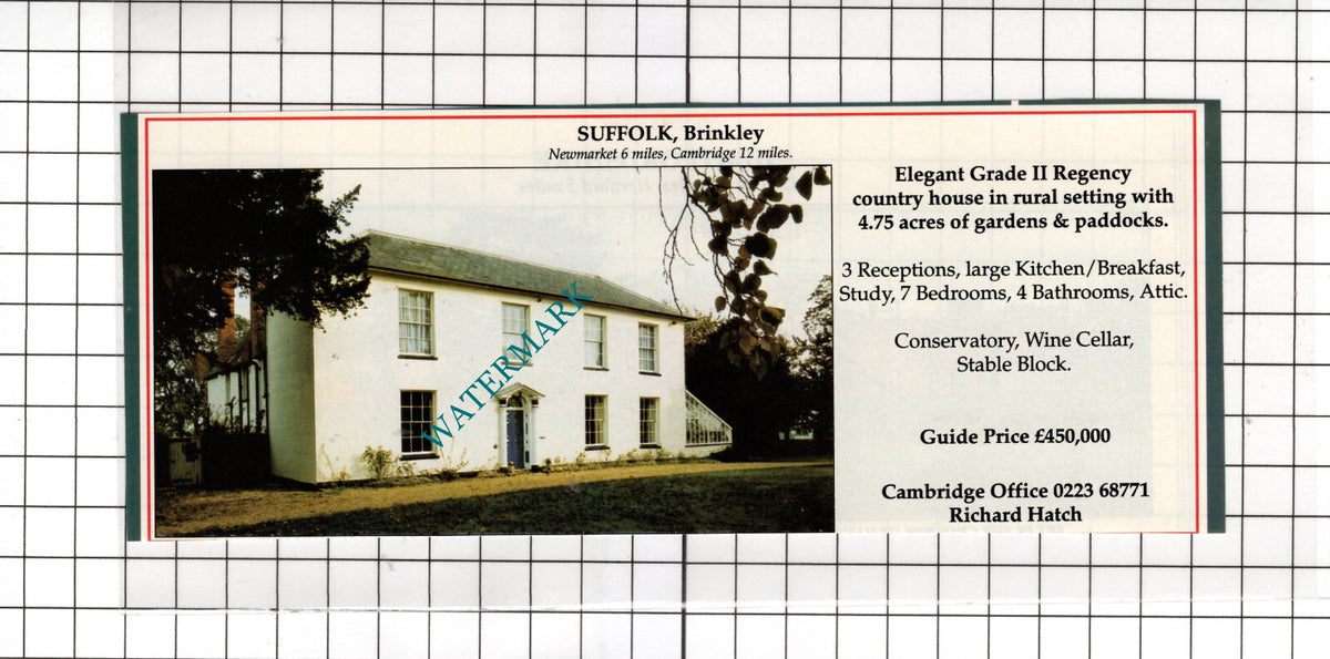 Brinkley Suffolk House Sale Advert - 1991 Cutting