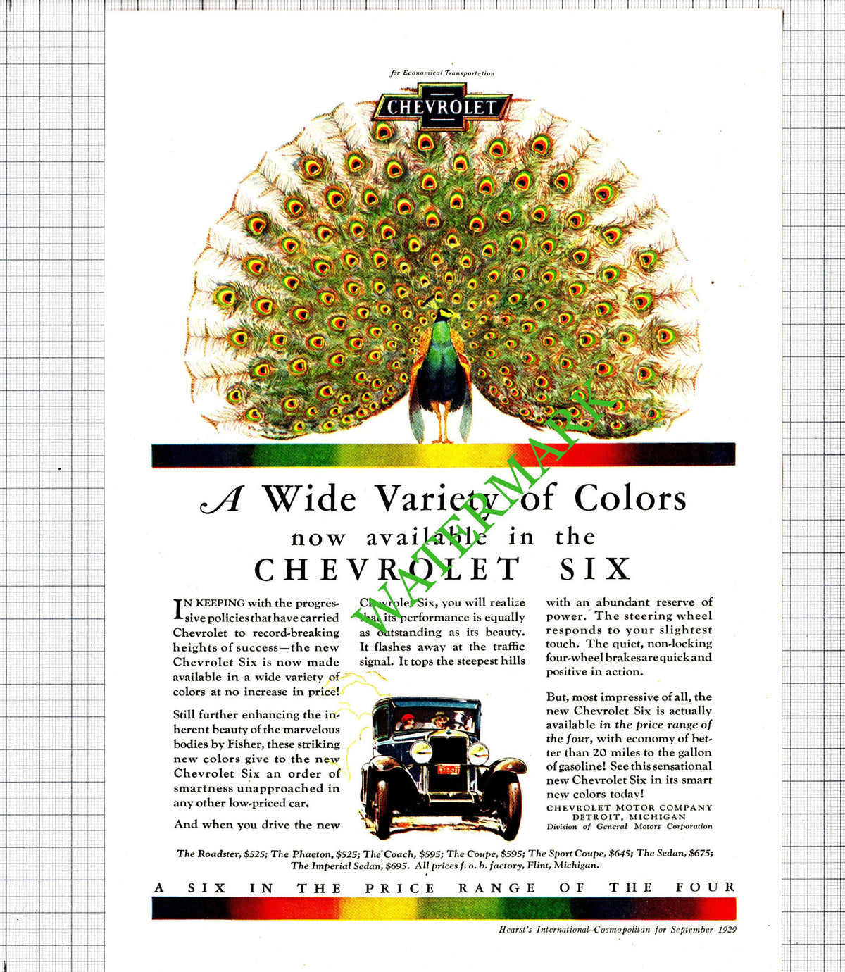 Chevrolet Six Car Detroit Michigan USA Advert- 1929 Cutting