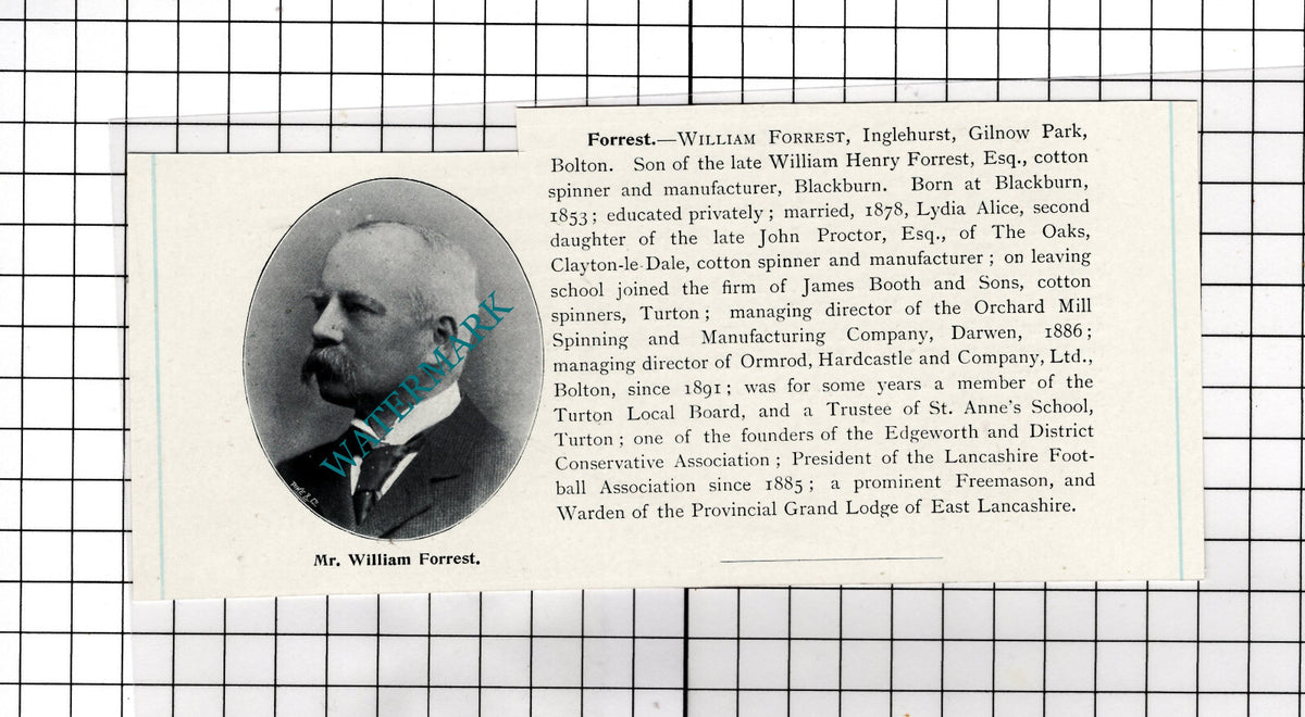 Mr William Forrest Inglehurst Gilnow Park Bolton Lancashire - c.1900 Cutting