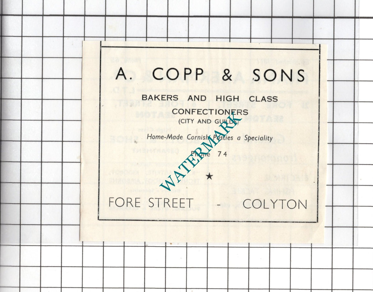 Frank Akerman & Co Seaton Devon / A Copp & Sons Colyton - c.1954 SMALL Advert