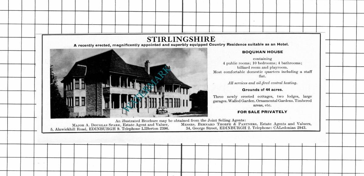 Boquhan House Stirlingshire House Sale Advert - 1967 Cutting