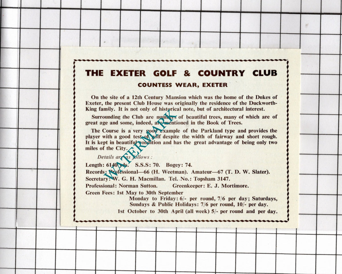 The Exeter Golf and Country Club Countess Wear Exeter Devon - 1957 Small Advert