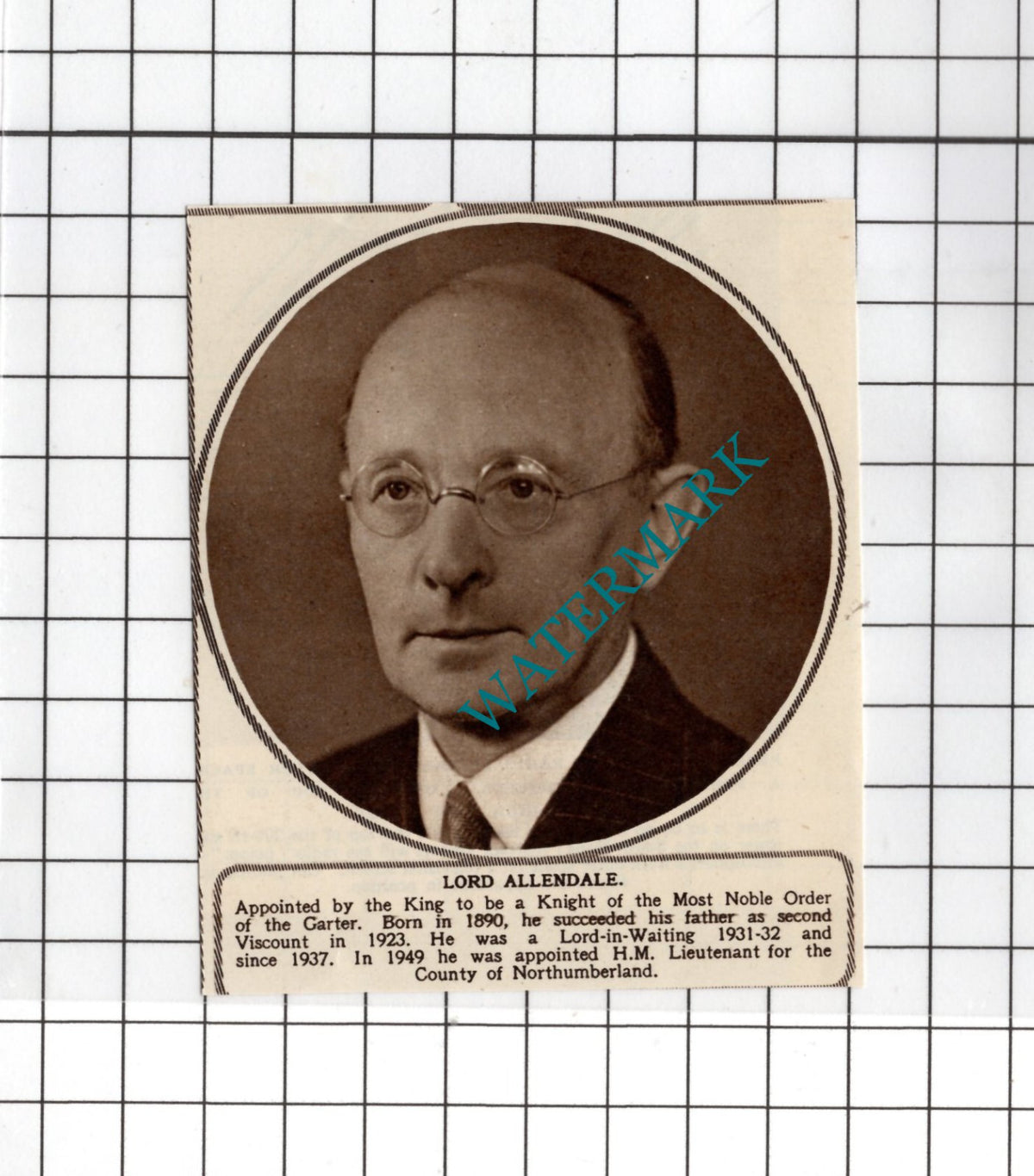 Lord Allendale Knight Of The Order Of The Garter - 1951 Small Cutting