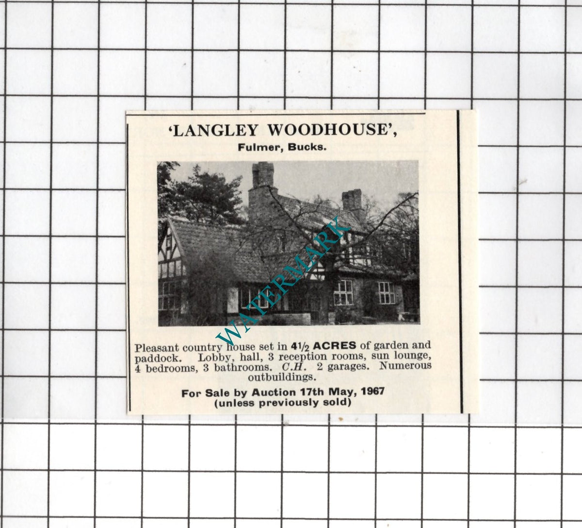Langley Woodhouse Fulmer Buckinghamshire SMALL House Sale Advert - 1967
