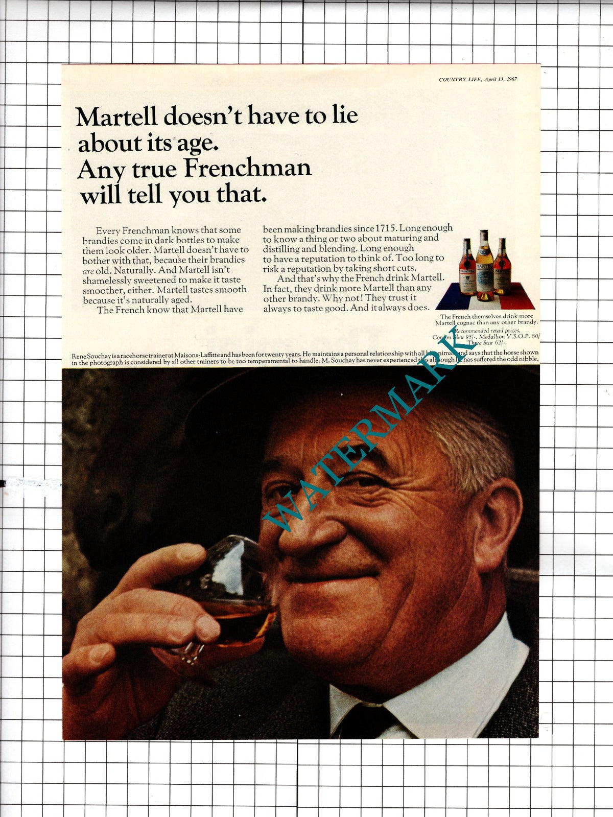 Rene Souchay Racehorse Trainer Martell Advert - 1967