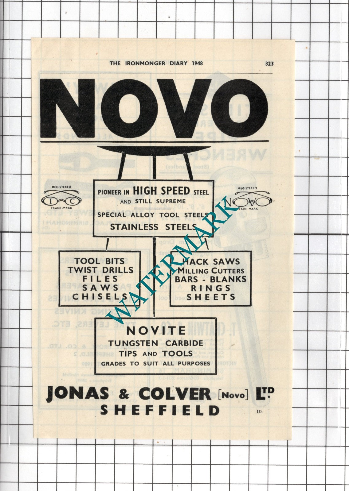 Jonas & Colver Novo Ltd Sheffield Yorkshire - 1948 Small Advert