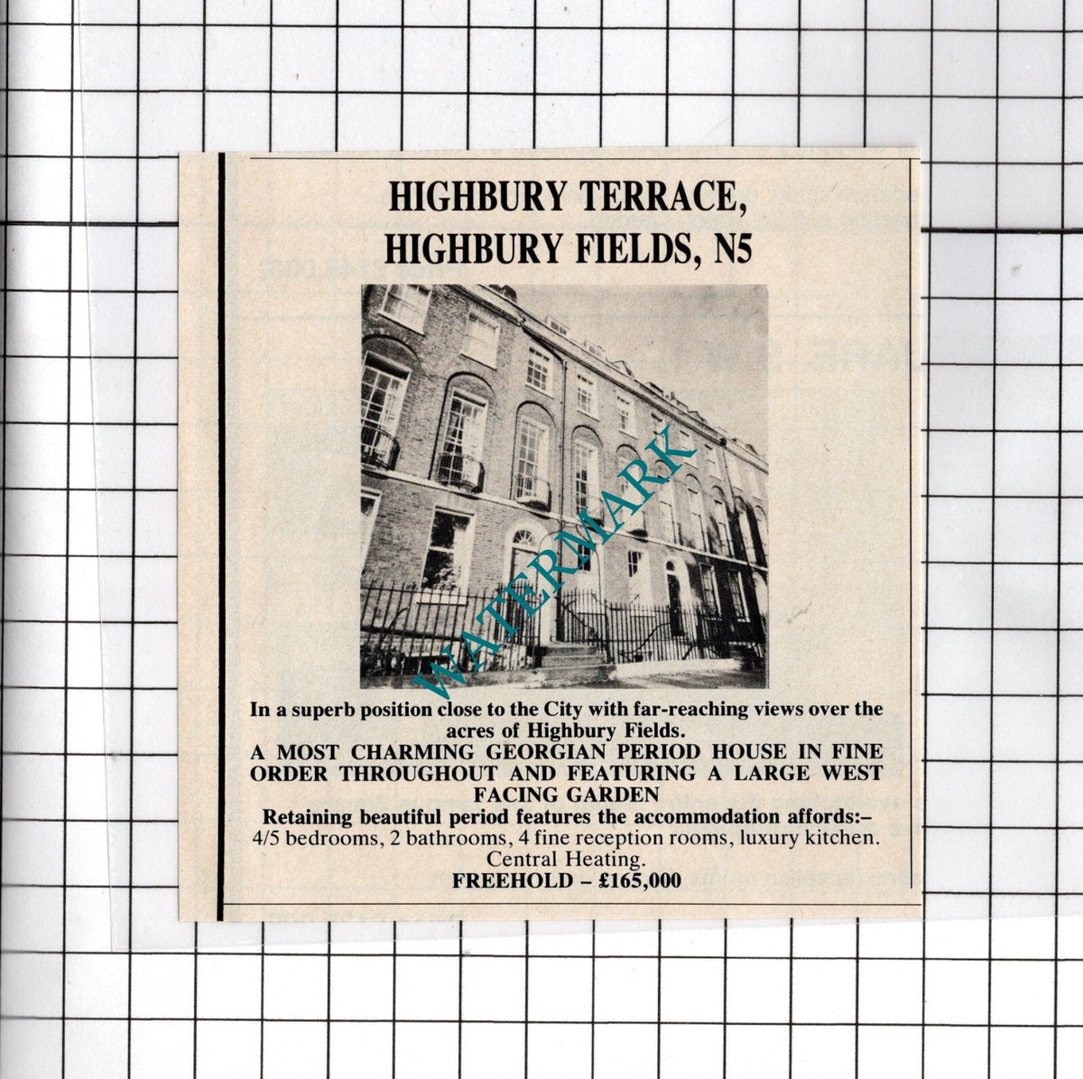 Highbury Terrace Highbury Fields London N5 House Sale Advert - 1980 Cutting