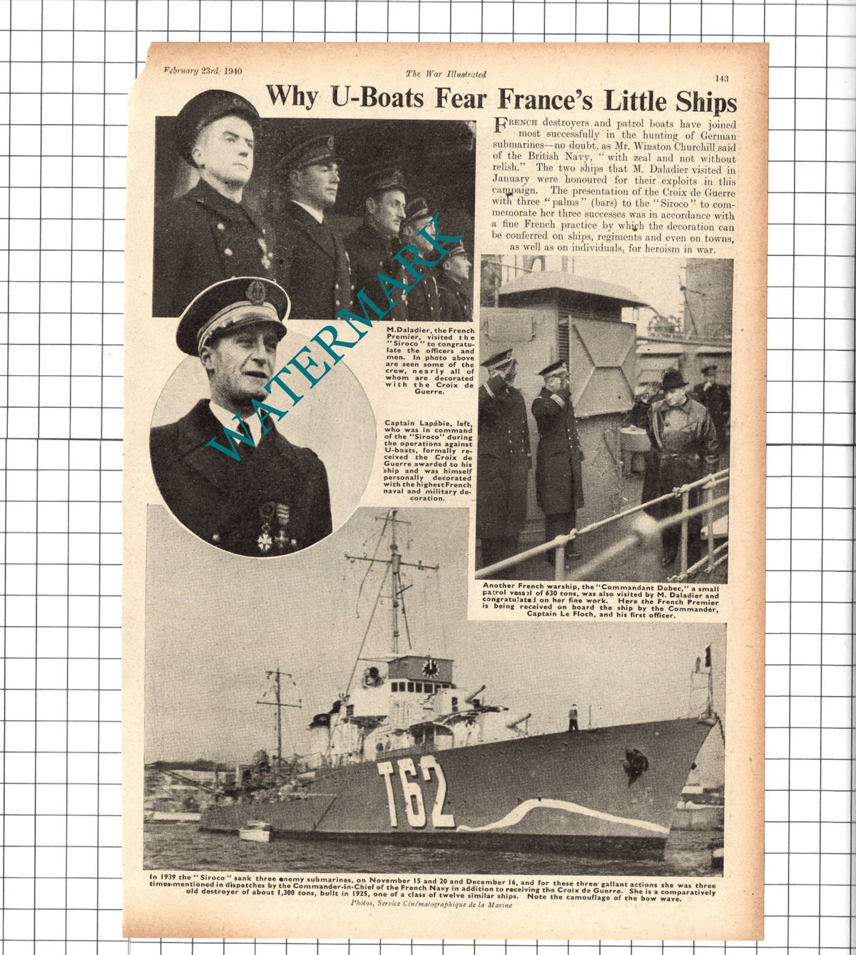 SIROCO Boat Captain Lapebie Commandant Dubec Capt Le Floch WW2 - 1940 Clipping