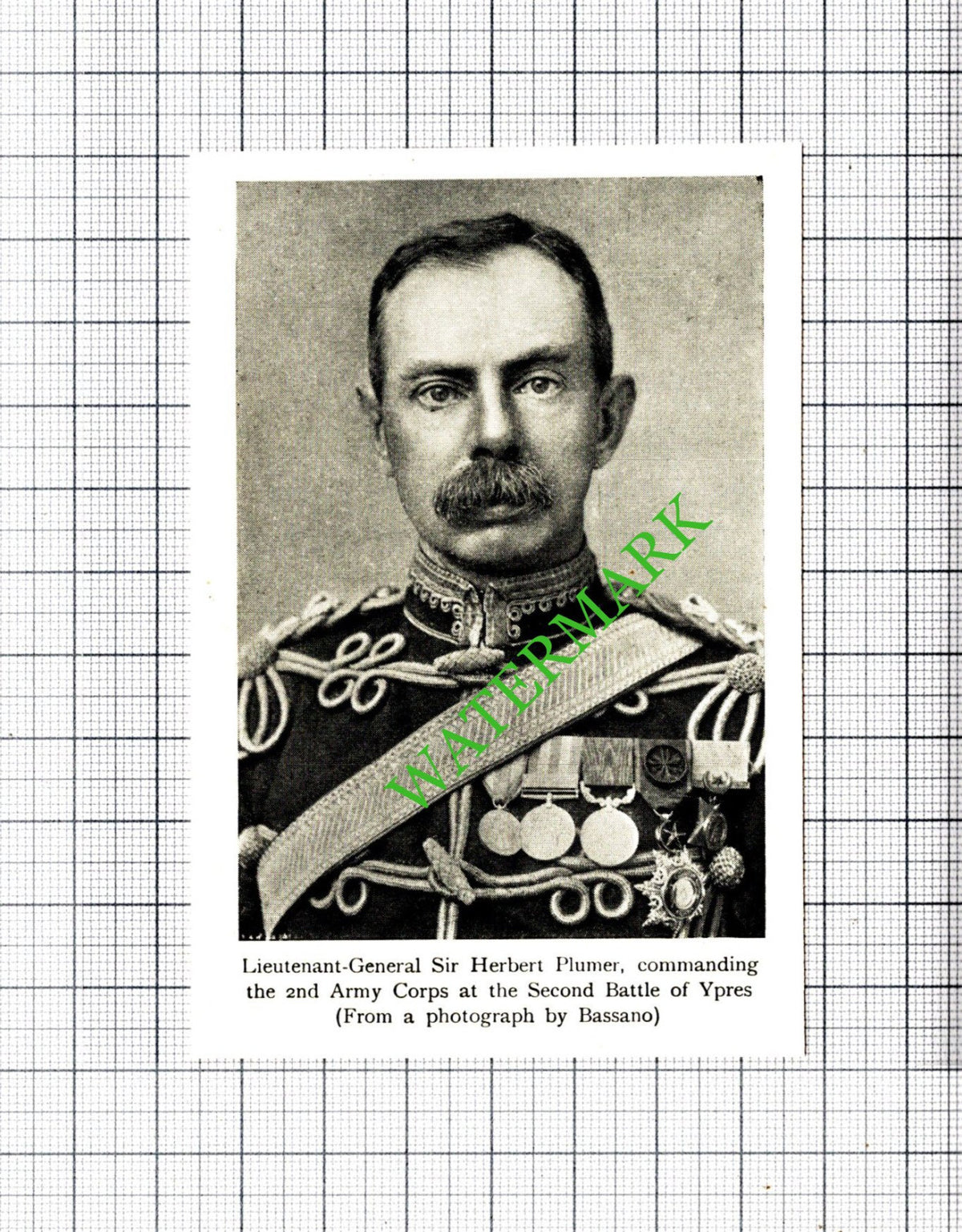 Sir Herbert Plumer 2nd Army Corps Ypres WW1 Great War - c.1920 Small Cutting