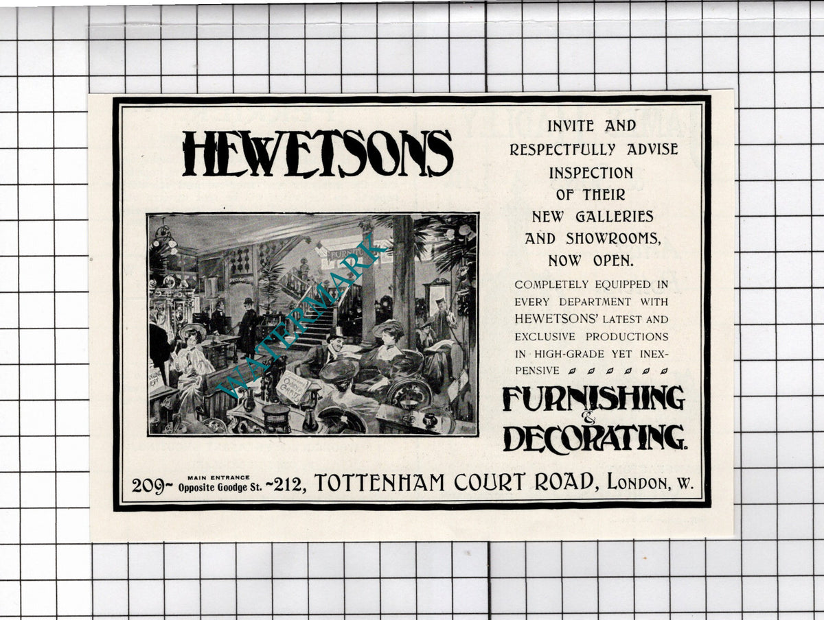 Hewetsons Tottenham Court Road London Furnishers - 1904 Small Advert
