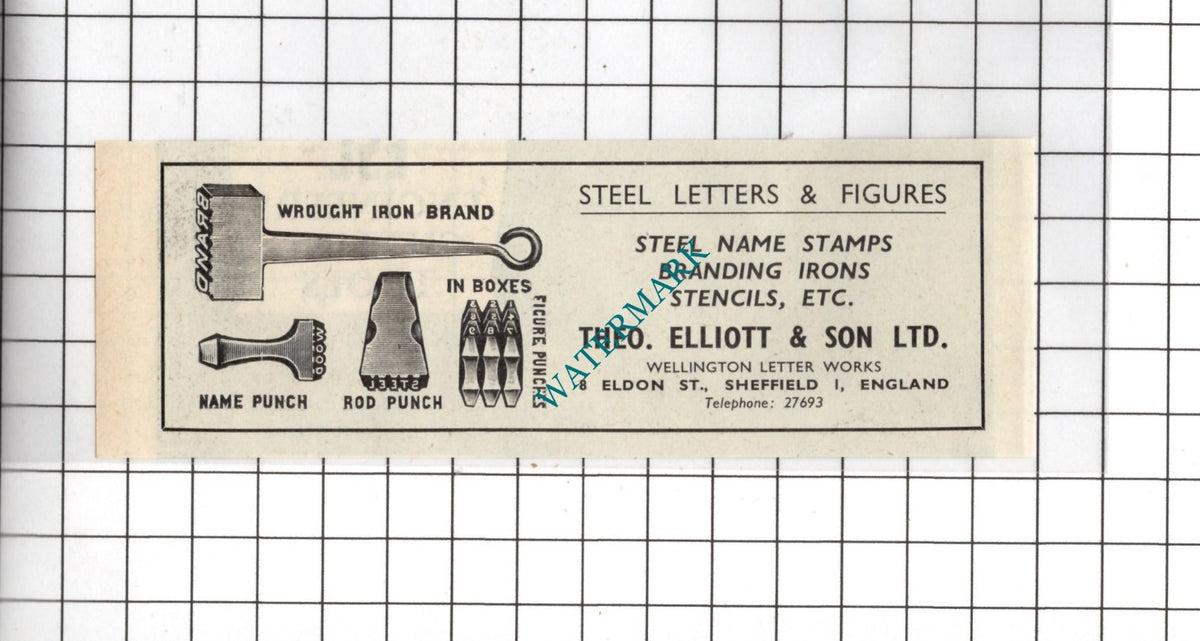 Theo Elliott & Son Ltd Wellington Letter Works Sheffield - 1954 Small Advert