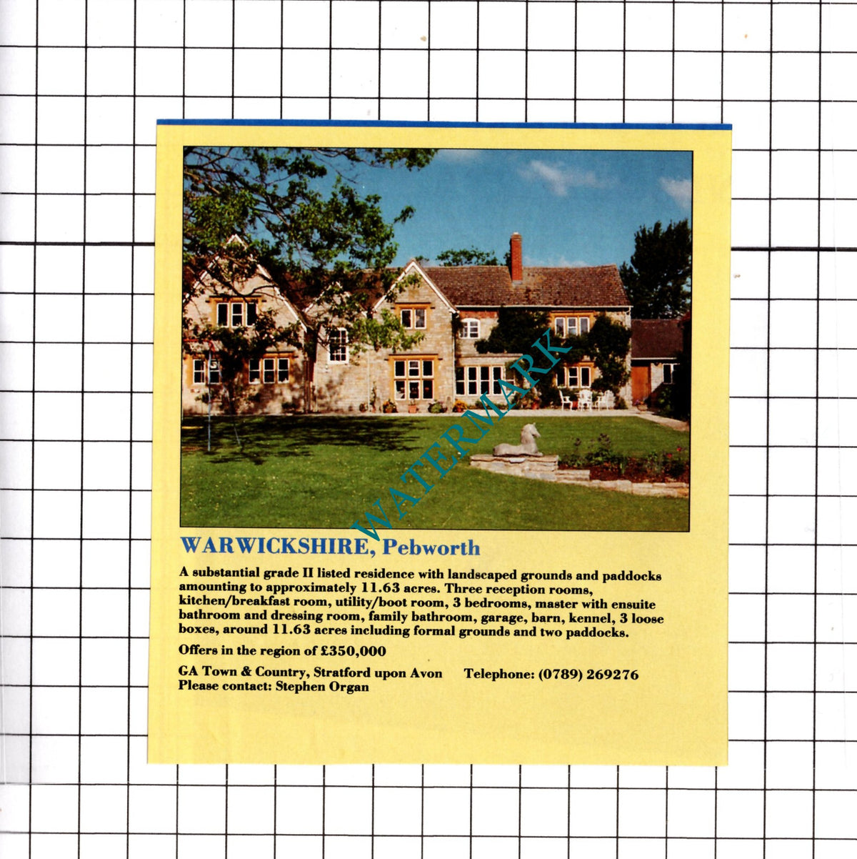 Pebworth Warwickshire House Sale Advert - 1991 Clipping / Print