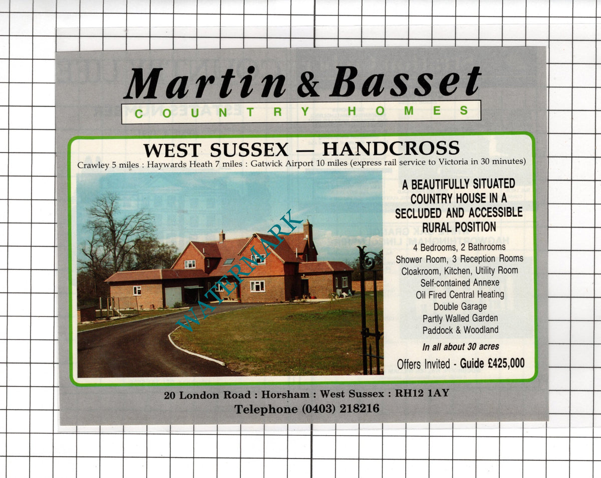 Handcross West Sussex House Sale Advert - 1991 Cutting
