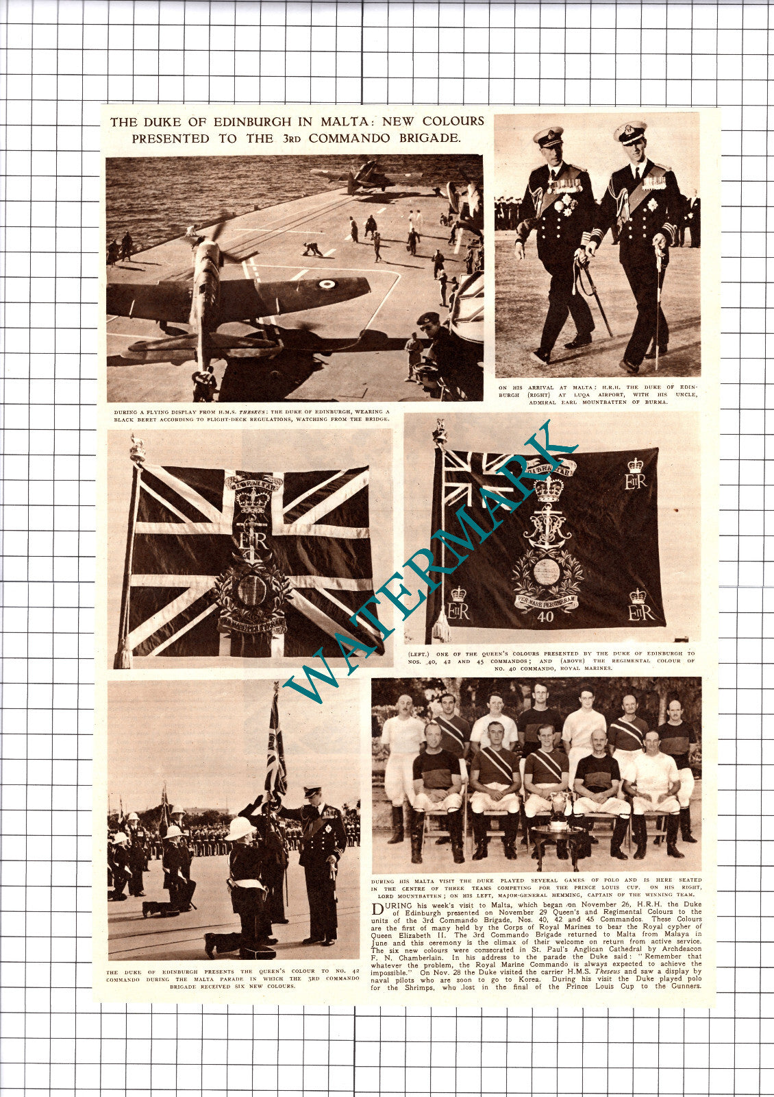 3rd Commando Brigade Malta Duke Of Edinburgh Hemming - 1952 Cutting / Print