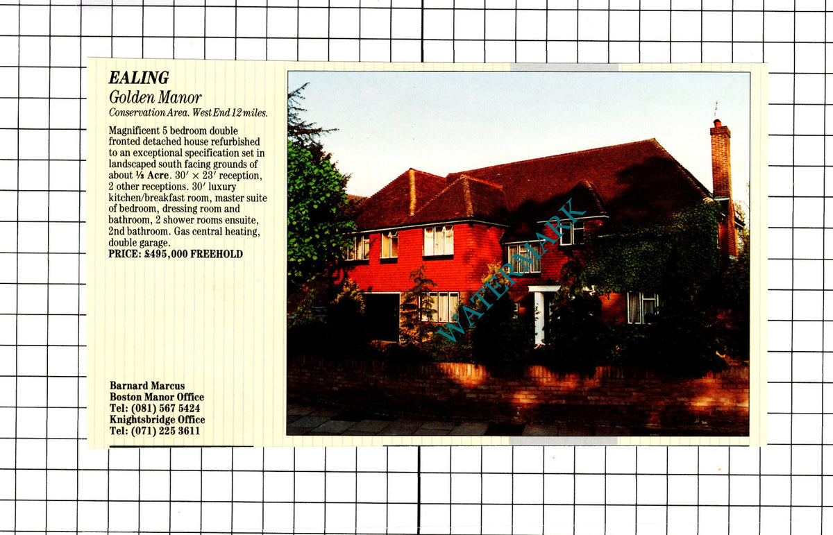 Golden Manor Ealing London House Sale Advert - 1991 Clipping / Print