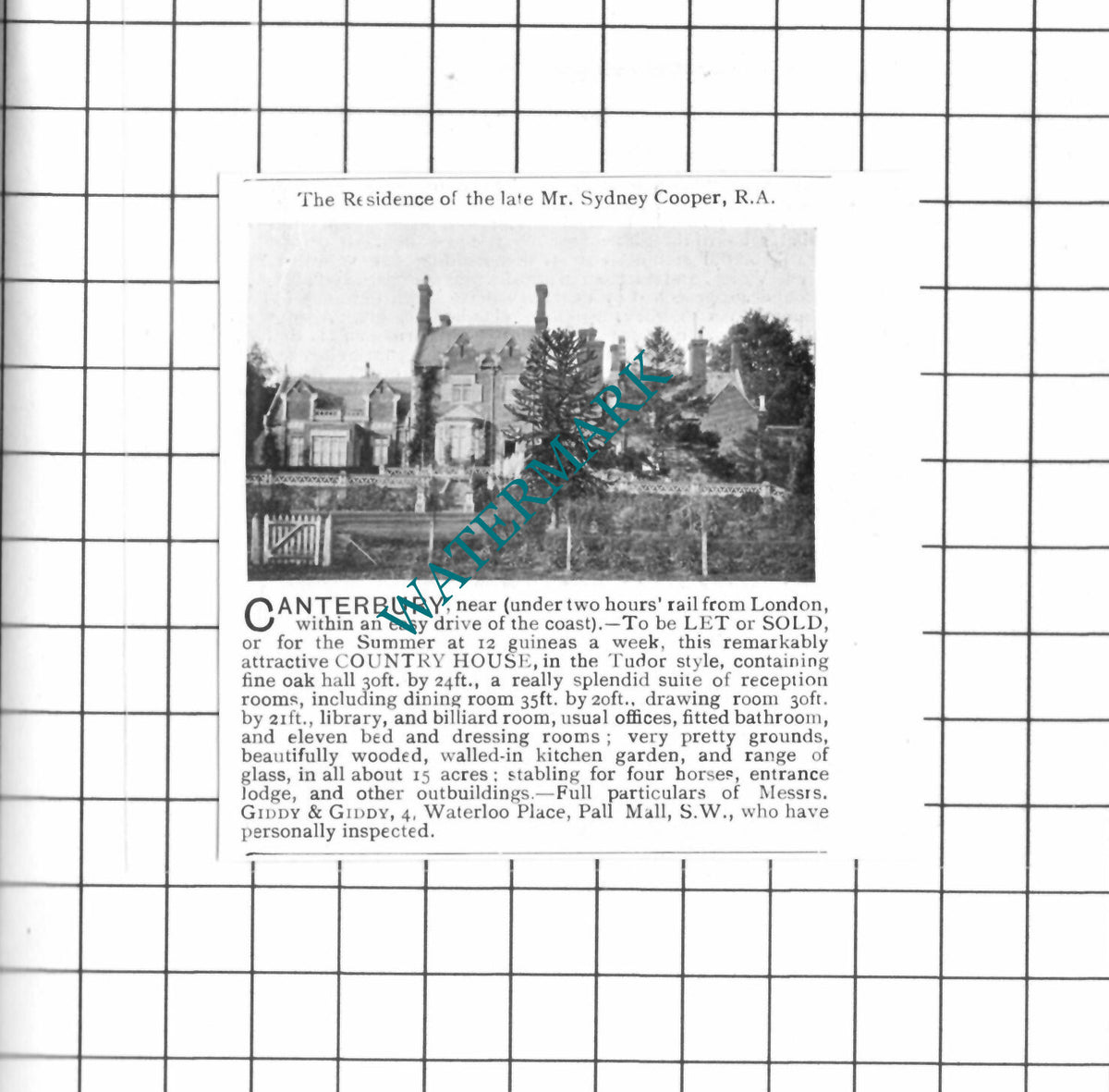 Mr Sydney Cooper Canterbury Kent House Advert - 1903 SMALL Clipping
