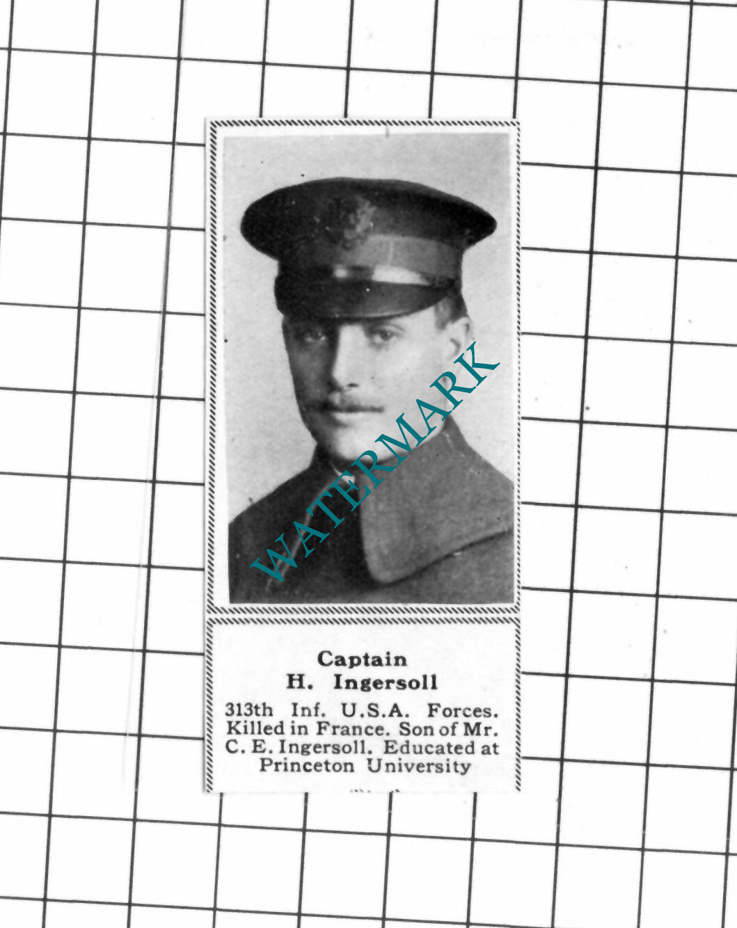 Captain H Ingersoll 313th Inf USA Forces - c.1918 SMALL Clipping / Print