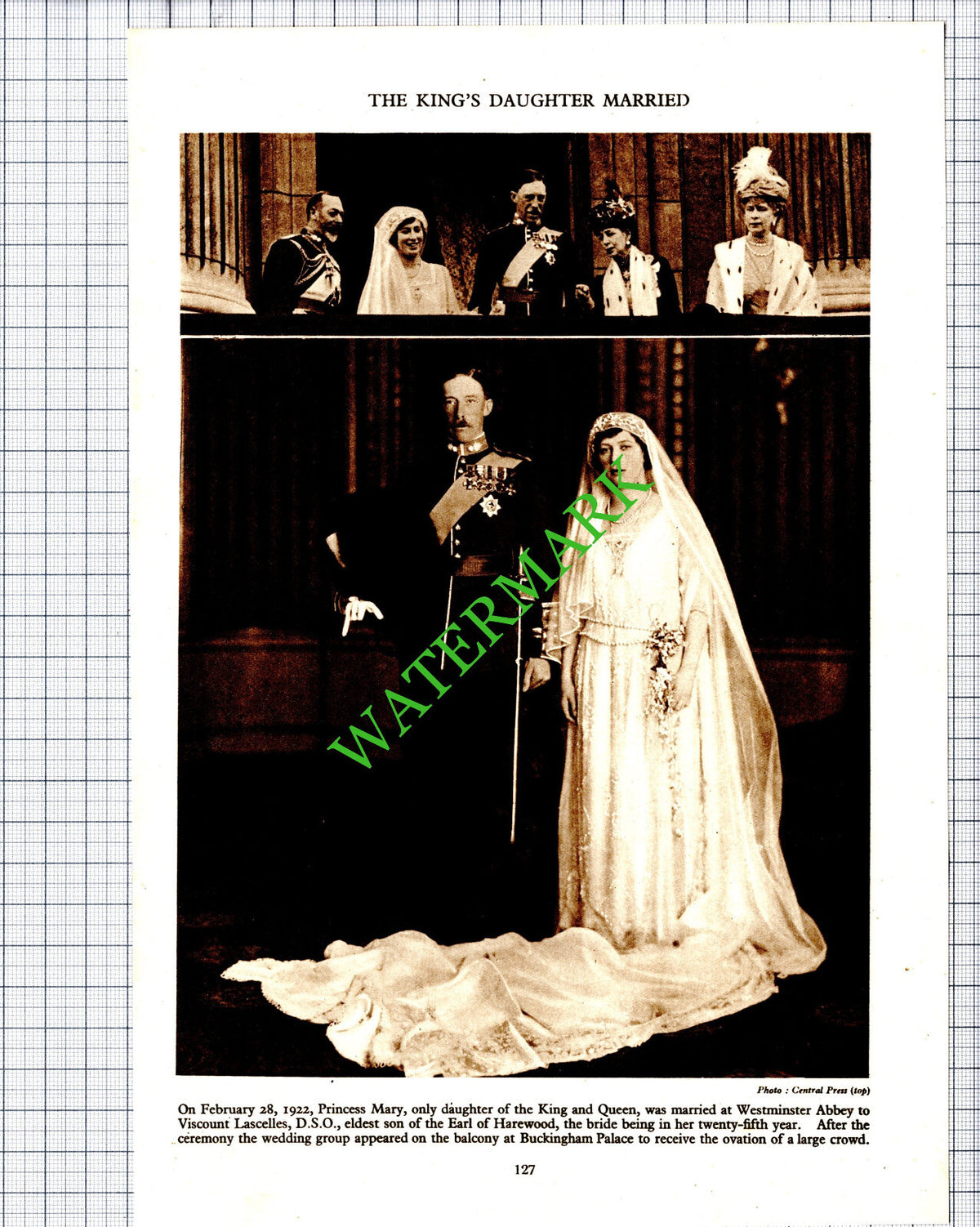 Princess Mary Wedding Viscount Lascelles - c.1936 Cutting / Print