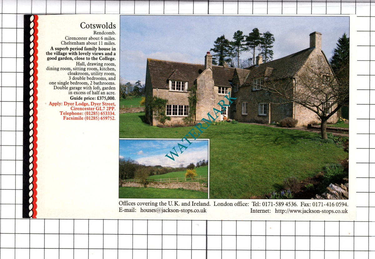 Rendcomb Gloucestershire Cotswolds House Sale Advert - 1998 Clipping
