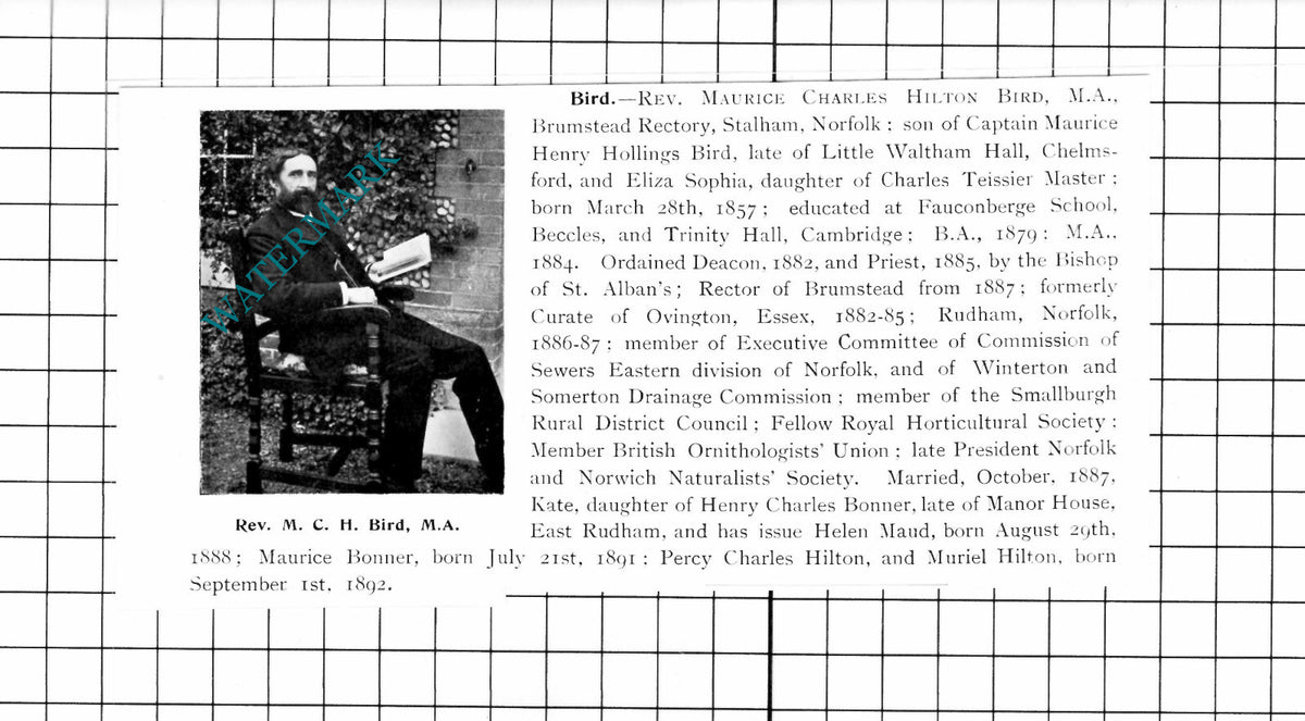 Rev Maurice Charles Hilton Bird Brumstead Rectory Stalham Norfolk 1911 Clipping