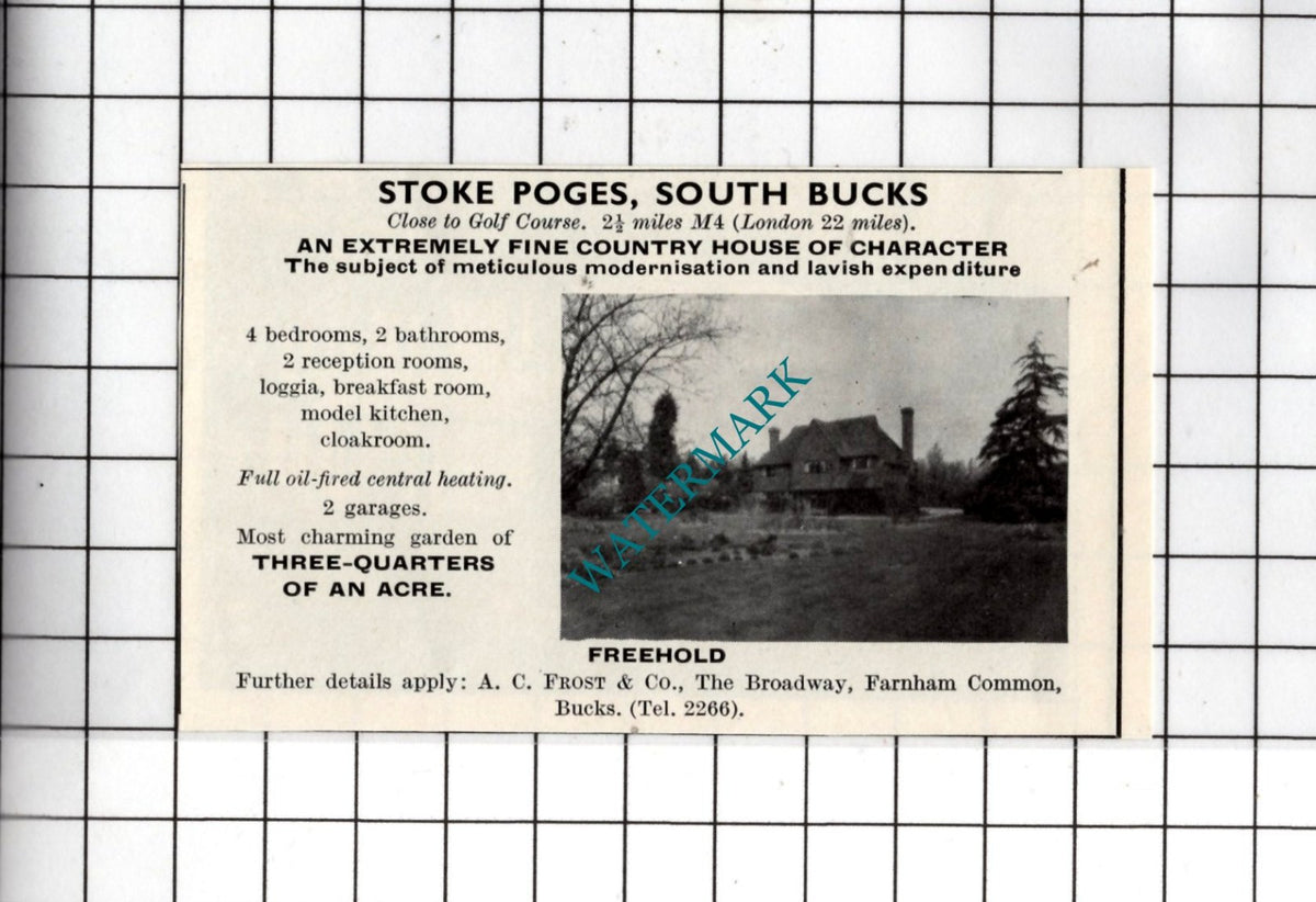 Stoke Poges Buckinghamshire SMALL House Sale Advert - 1967