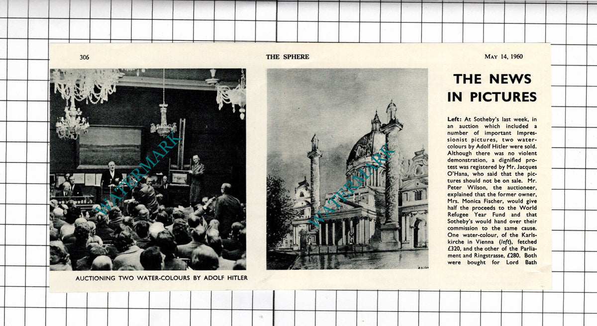 Sotheby's German WW2 War Leader Painting Sale Monica Fischer - 1960 Clipping