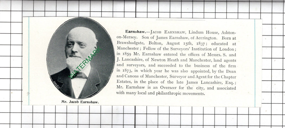 Jacob Earnshaw Lindum House Ashton-on-Mersey - c.1905 Clipping