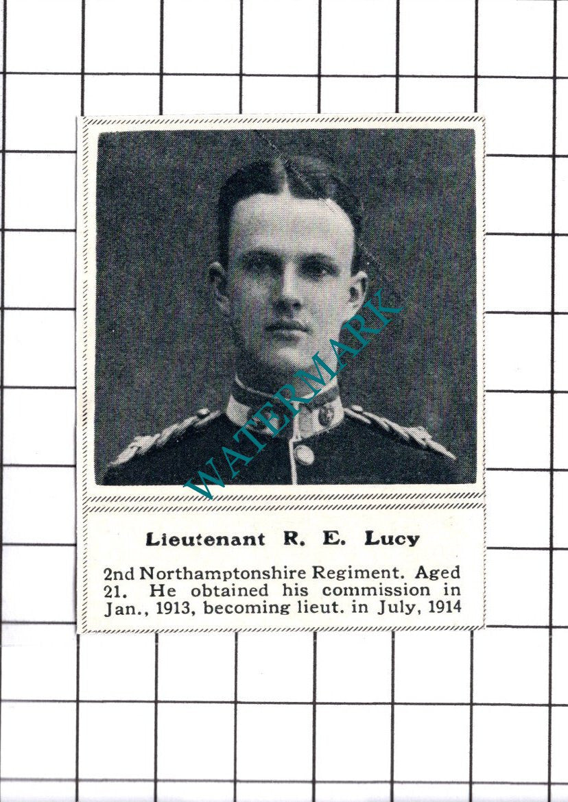 Lt R E Lucy 2nd Northamptonshire Regiment WW1 - 1915 SMALL Cutting