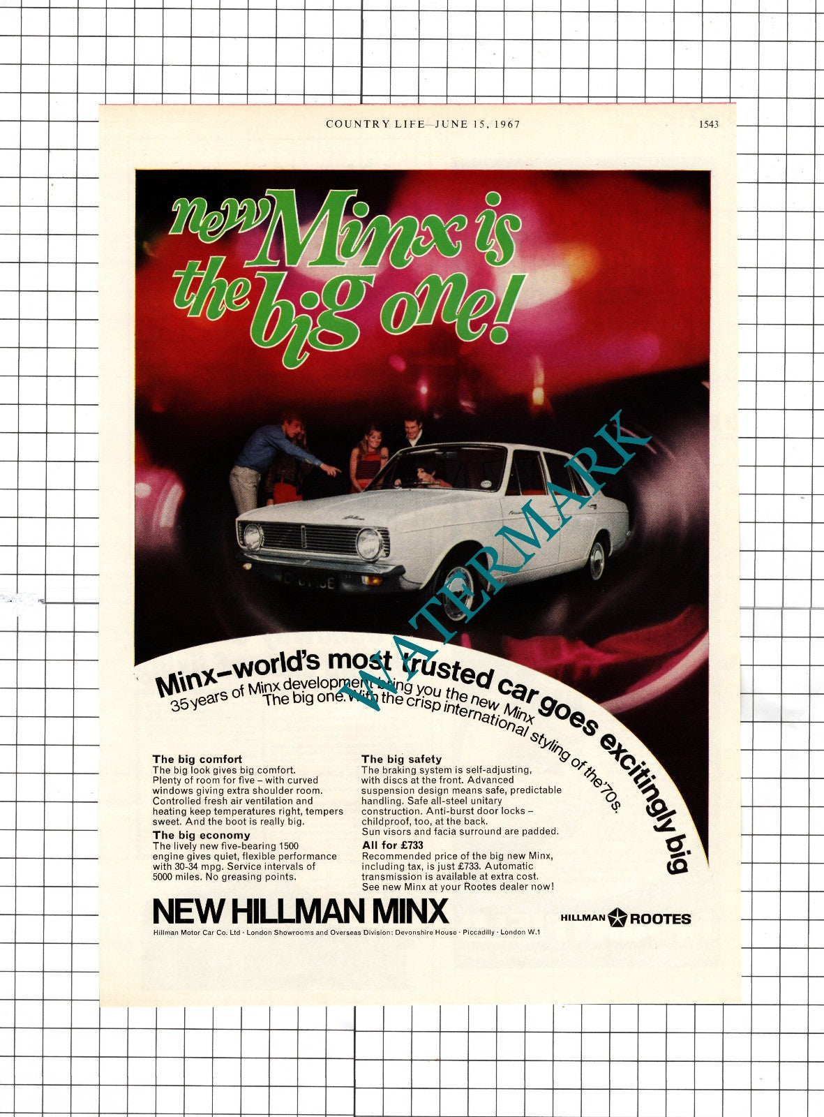 Hillman Minx Car Advert - 1967 Advert