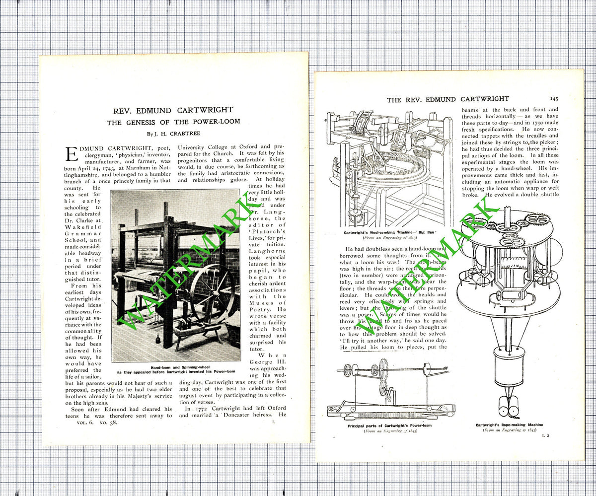Rev Edmund Cartwright Marnham Nottinghamshire Power Loom - 1905 Article