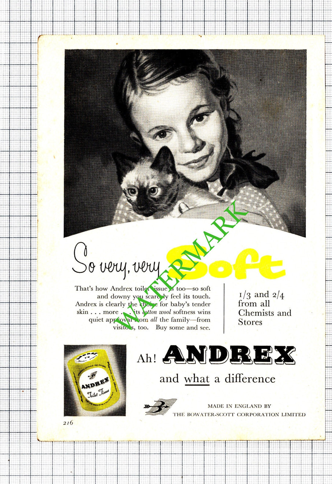 Andrex Toilet Roll Small Advert - 1956 Cutting